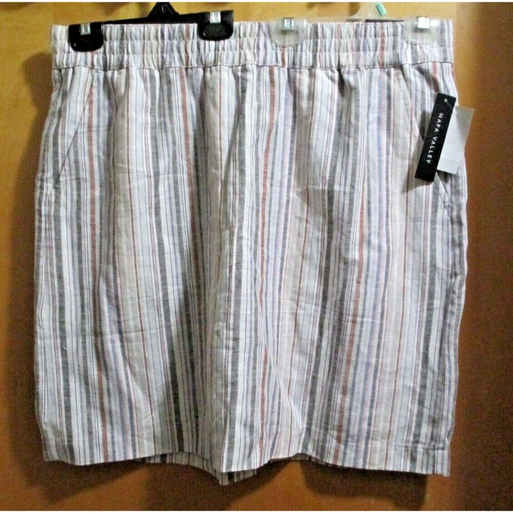 NWT Napa Valley Womens 1X Skort Linen Blend Striped Pockets